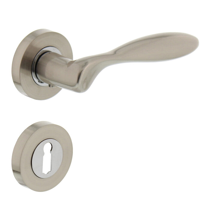 Intersteel Intersteel Poignée de porte 'George' sur rosace ronde nickel mat