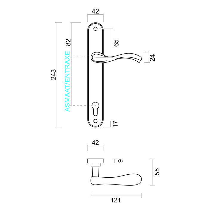 HDD Poignées de porte Martina plaque bronze