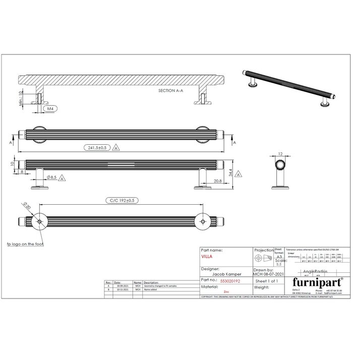 Furnipart Furnipart furniture handle 'VILLA' in gun metal