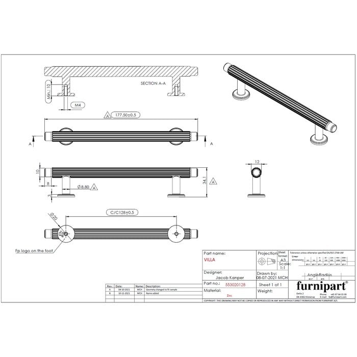 Furnipart Furnipart meubelgreep 'VILLA'  in gun metal