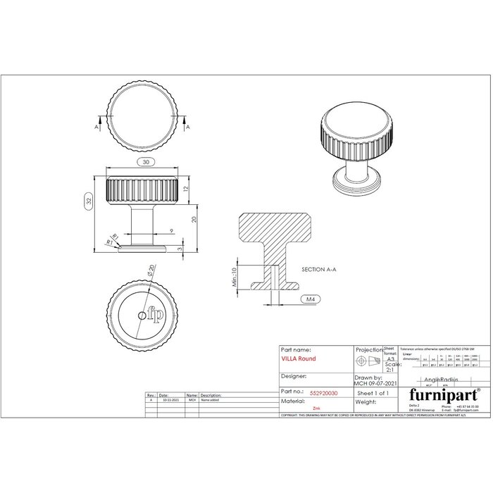 Furnipart Furnipart meubelknop'VILLA' round gepolijst nikkel