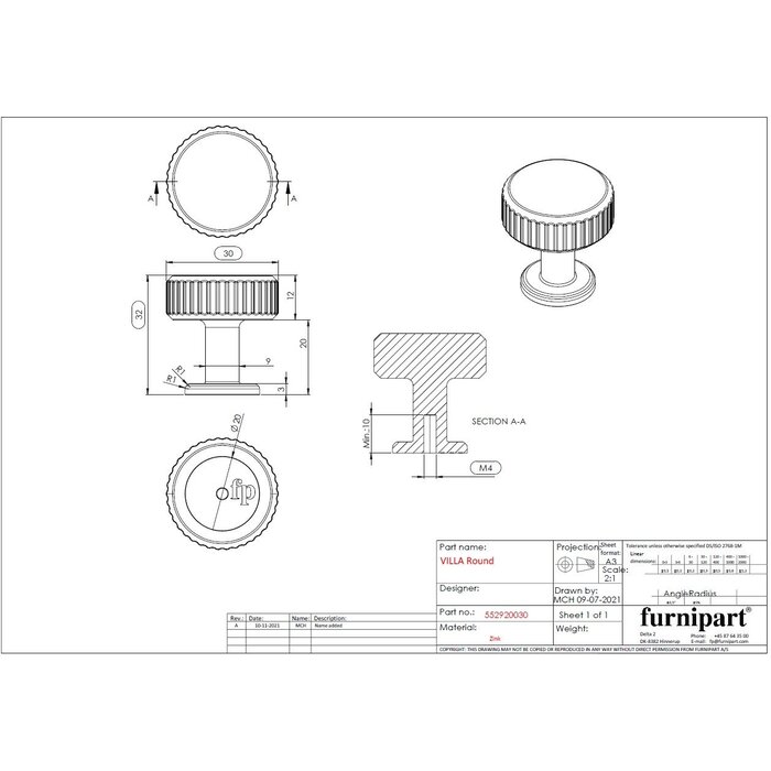 Furnipart Furnipart furniture knob 'VILLA' round - nickel black