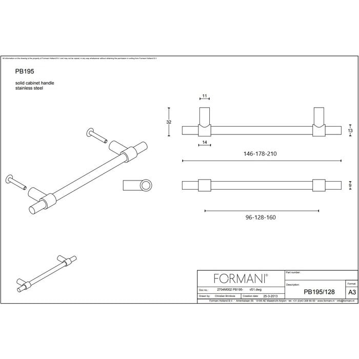 Formani Poignée de meuble solide ONE PB195 de Formani - Bronze