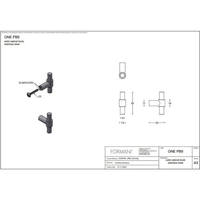 Formani ONE PB9/PB14 furniture knobs from Formani - Light bronze PVD
