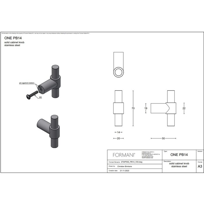 Formani ONE PB9/PB14 furniture knobs from Formani - Stainless steel