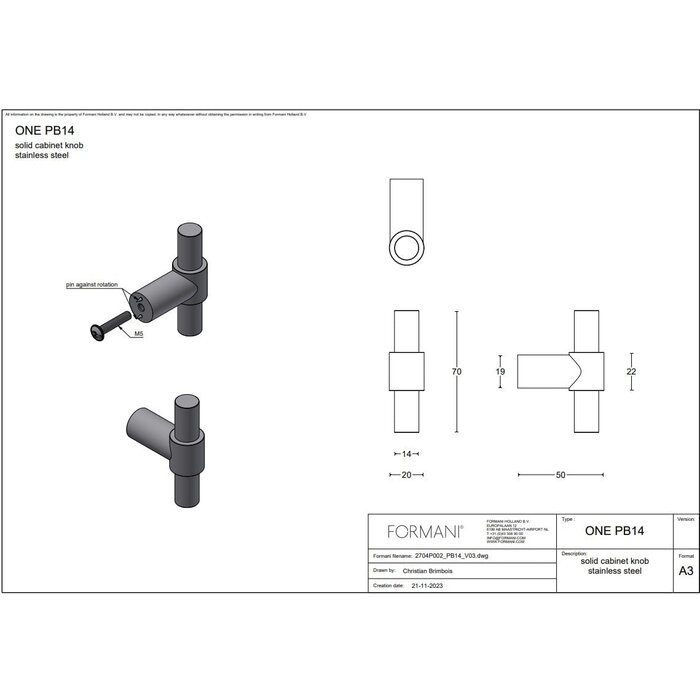 Formani ONE PB9/PB14 furniture knobs from Formani - Matt black