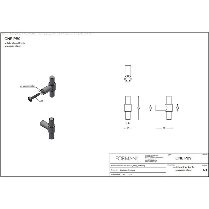Formani Boutons de meubles ONE PB9/PB14 de Formani - Noir mat