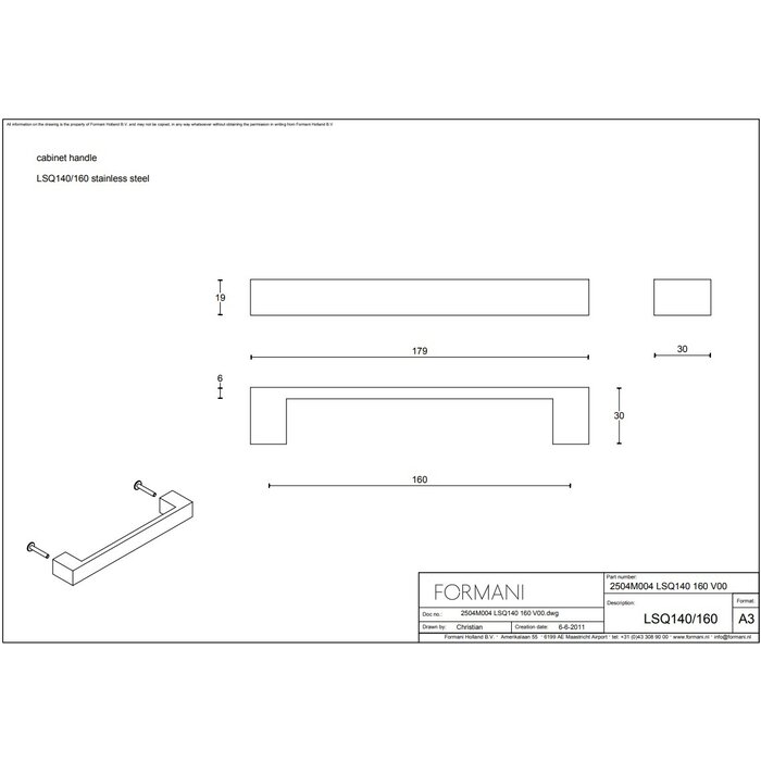 Formani SQUARE LSQ140 furniture handle From Formani - matt stainless steel