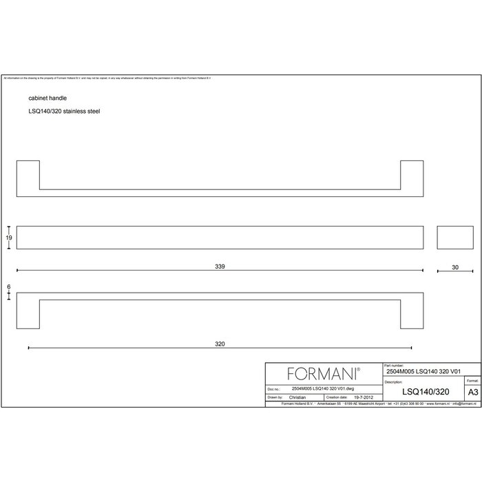 Formani Poignée de meuble SQUARE LSQ140 de Formani - acier inoxydable mat