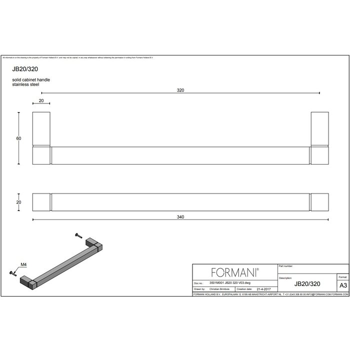 Formani SQUARE JB20-320  meubelgreep Van Formani - mat RVS