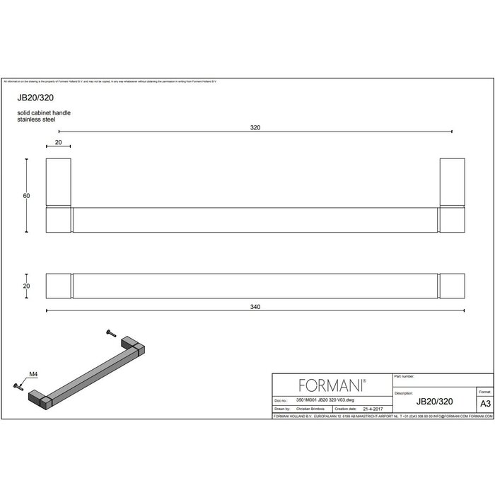 Formani SQUARE JB20-320 Möbelgriff von Formani – mattschwarz