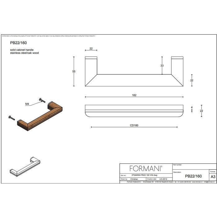 Formani Poignée de meuble TWO PB22 de Formani - acier inoxydable/chêne noir