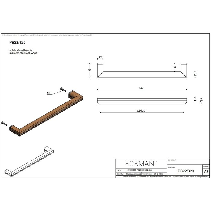 Formani TWO PB22 Möbelgriff von Formani – Edelstahl/Natureiche