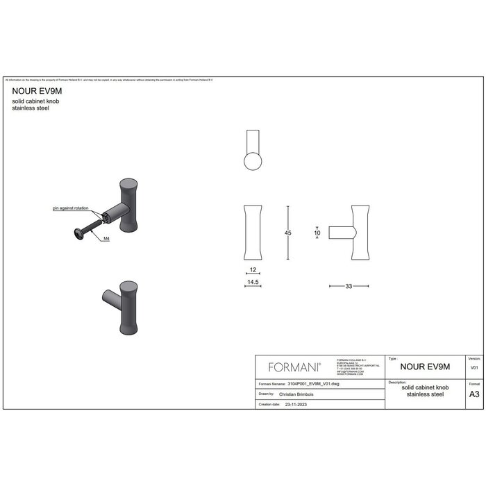 Formani  NOUR EV9M furniture knob by Edward Van Vliet for Formani - matt black