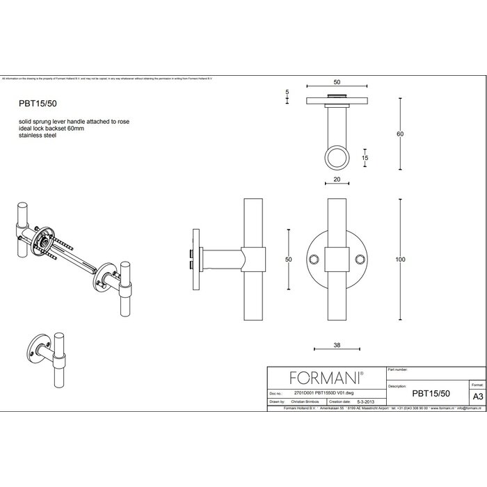 Formani Massive Türgriffe Piet Boon ONE PBT 15/50 – Hellbronze PVD