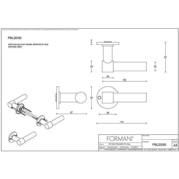 Formani Massive hellbronzefarbene PVD-Türgriffe Piet Boon ONE PBL 20/50