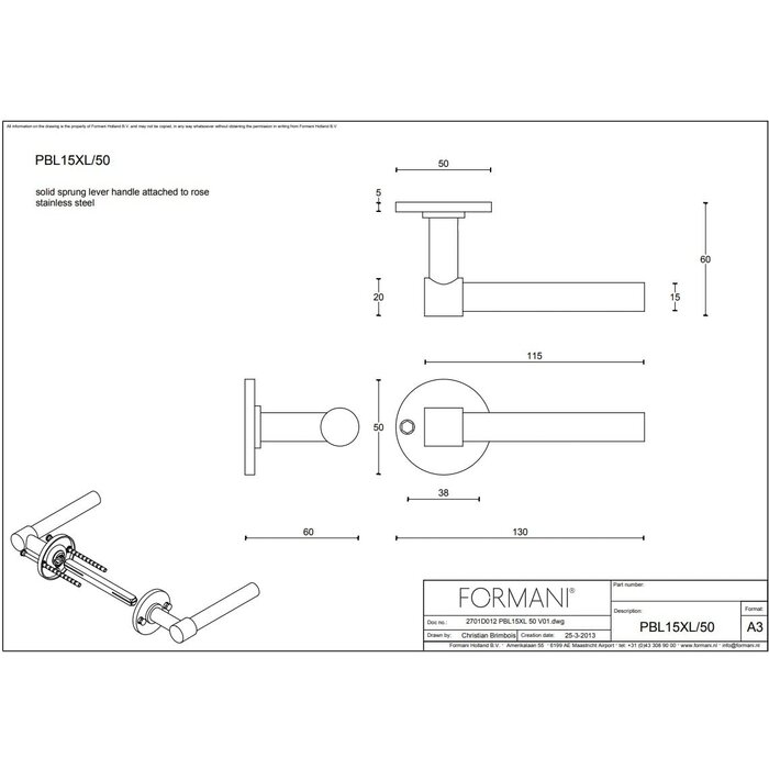Formani Poignées de porte en bronze massif Piet Boon ONE PBL 15XL/50