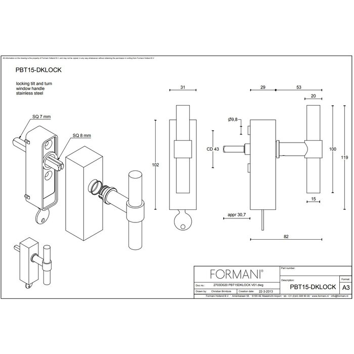 Formani  Poignée de fenêtre Piet Boon ONE PBT15-DKLOCK - Blanc - verrouillable