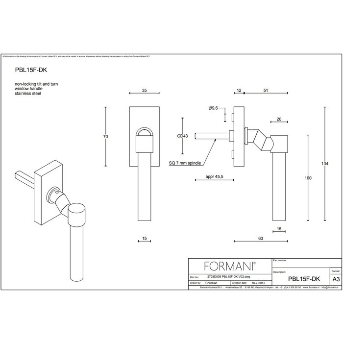 Formani Poignée de fenêtre courbée Piet Boon ONE PBL15F-DK en acier inoxydable mat - non verrouillable