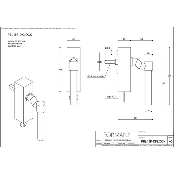 Formani Window handle concealed Piet Boon ONE PBL15F-DKLOCK in black - not lockable