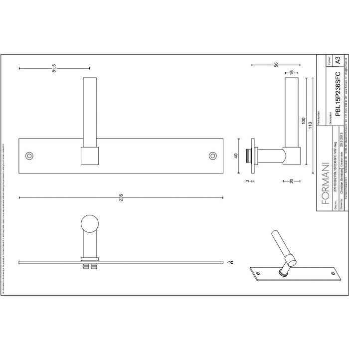 Formani Poignées de porte Formani Piet Boon ONE-PBL15P236 sur plaque - Acier inoxydable mat