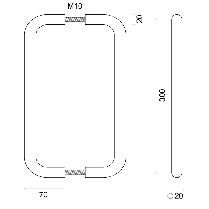 HDD HDD Poignée de porte U 20/300 - bronze mat - paire pour portes>30 mm