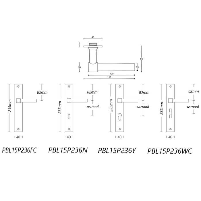 Formani Formani door handles Piet Boon ONE-PBL15P236 on plate - Matt stainless steel