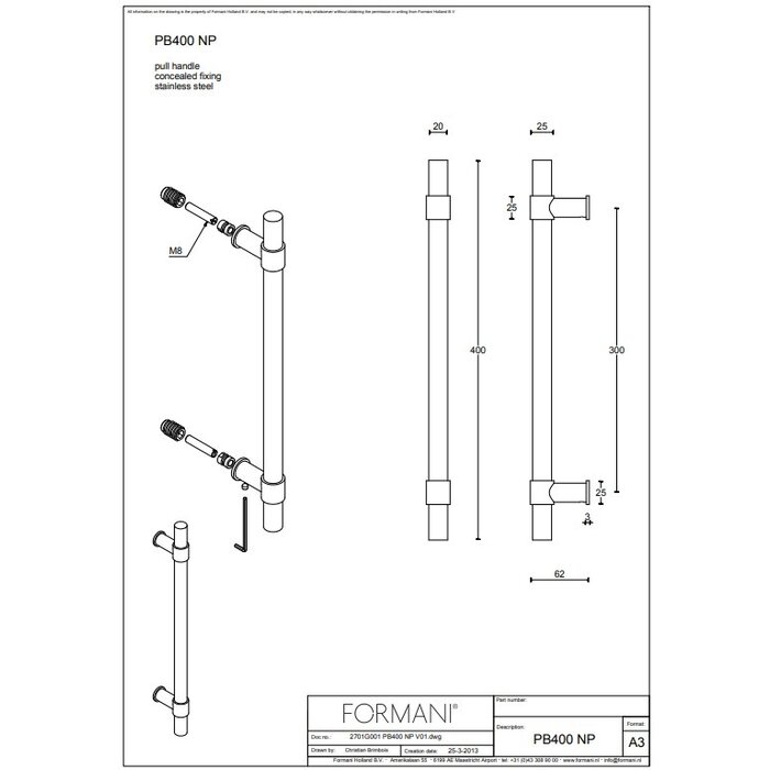 Formani Formani door handle Piet Boon ONE PB400 - Matt black - 3 variants