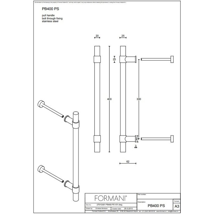 Formani Formani door handle Piet Boon ONE PB400 - Light bronze PVD - 3 variants