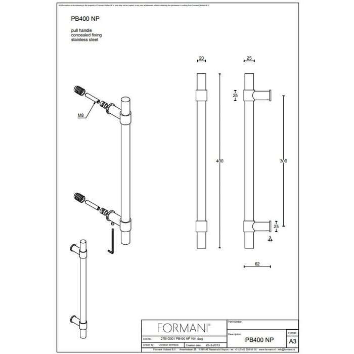 Formani Formani voordeurgreep Piet Boon ONE PB400 - Mat goud PVD - 3 varianten