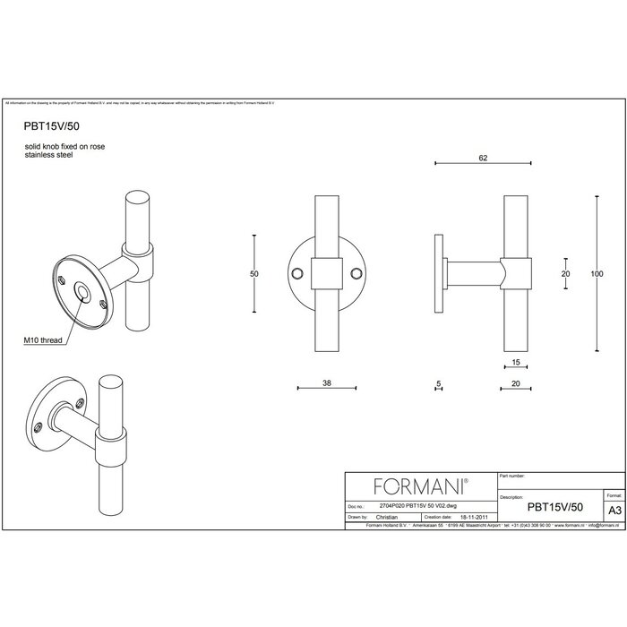 Formani Formani massieve vaste knop Piet Boon ONE PBT15V - Mat zwart