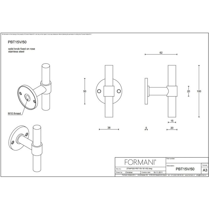Formani Bouton fixe massif Formani Piet Boon ONE PBT15V - Bronze clair PVD