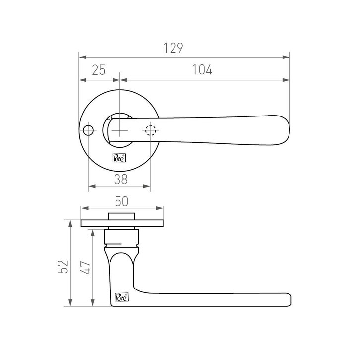 Dauby Gatdeel PHL ”L+L”/50F -50mm - ruw metaal (RM) zonder sleutelplaatjes