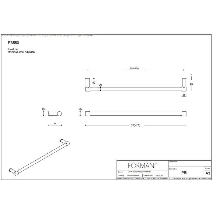 Formani Formani towel rail single Piet Boon ONE PB550/PB750 - matt black