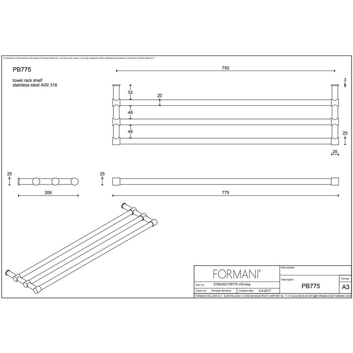 Formani Porte-serviettes Formani Piet Boon ONE PB775 - Noir