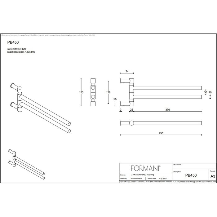 Formani Porte-serviettes pivotant Formani Piet Boon ONE PB450 - Noir