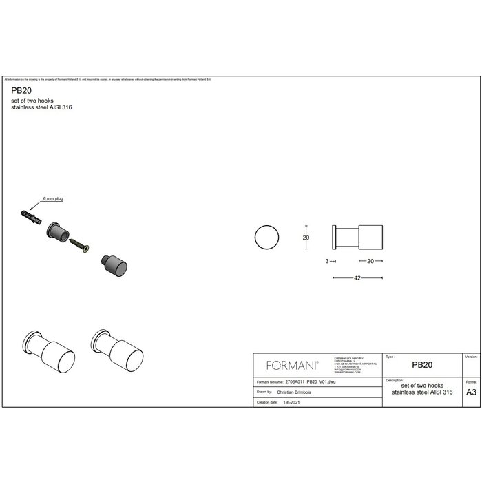Formani Formani paire de 2 crochets Piet Boon ONE PB20 - Noir