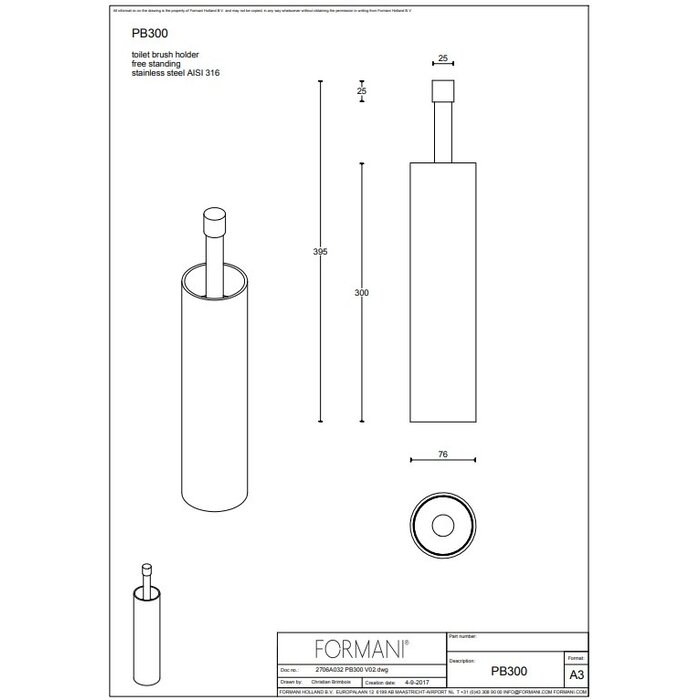 Formani Formani standing toilet brush Piet Boon ONE PB300 - Stainless steel