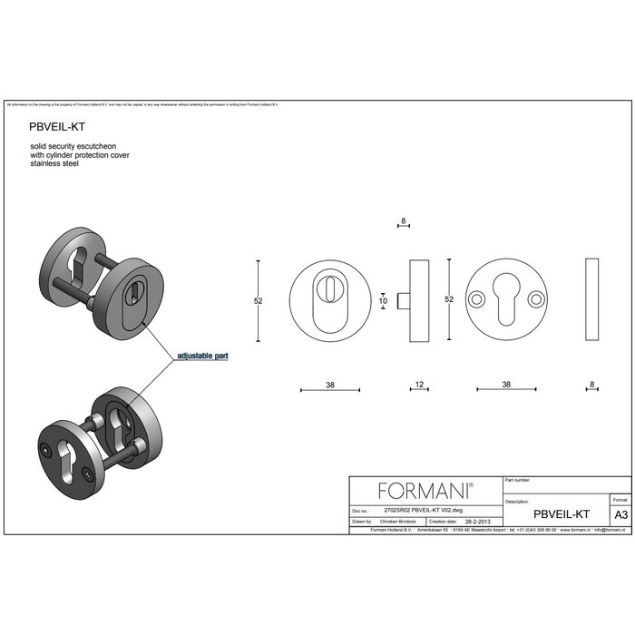 Formani Rosace de cylindre de sécurité Formani ONE PBVEIL-KT SKG*** massif - PVD Or mat