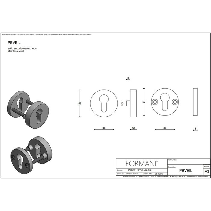 Formani Formani Sicherheitszylinder-Rosette ONE PBVEIL - SKG*** massiv - mattschwarz