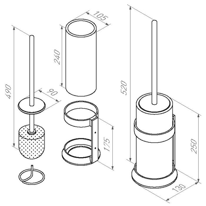 Dauby Dauby toiletborstelhouder "White pot" ruw metaal (RM) - grijs