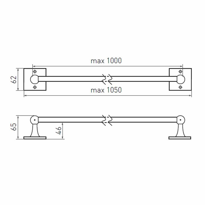 Dauby Dauby holder 2 end supports square - raw metal (RM) 1000mm