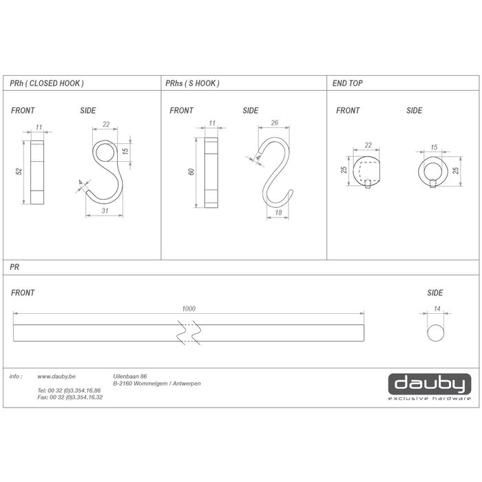 Dauby Dauby open hook "S" - matt white bronze (WBS)