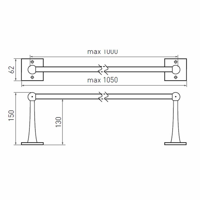 Dauby Dauby holder with 2 long end supports - rough bronze polished (RBP) 1000mm