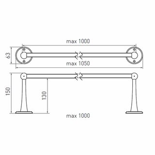Dauby Dauby-Halter mit 2 langen Endstützen quadratisch - Rohbronze poliert (RBP)