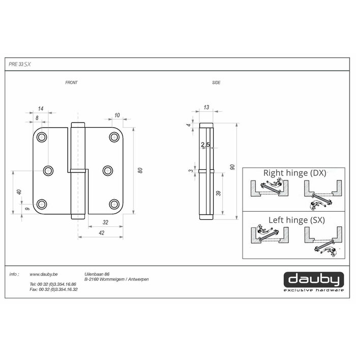 Dauby Hinge PRE33 raw metal look (RML) 80x80