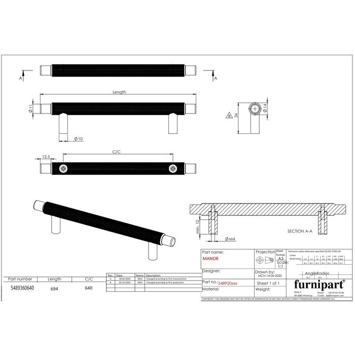 Furnipart Furnipart Möbelgriff MANOR LONG Kreuzschliff - Antikmessing - 14-640-694mm