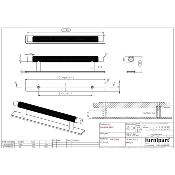 Furnipart Meubelgreep MANOR BACK Kruislings Geslepen Inox Look