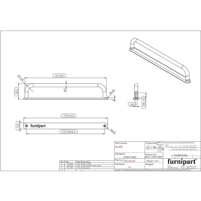 Furnipart Furnipart Möbelgriff „D-LITE“ aus poliertem Nickel