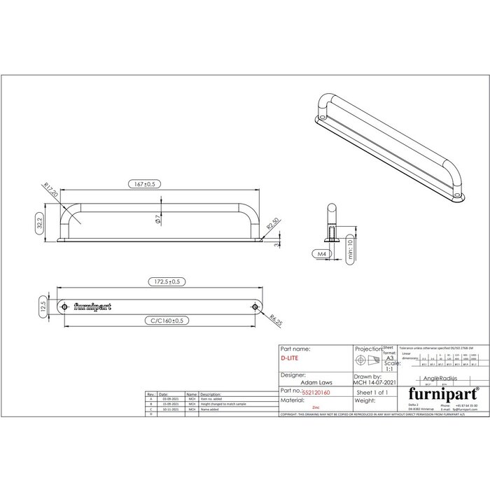 Furnipart Poignée de meuble Furnipart « D-LITE » en nickel poli